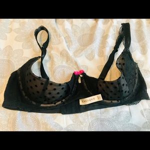 Black lace and meash poka dots open cup bra